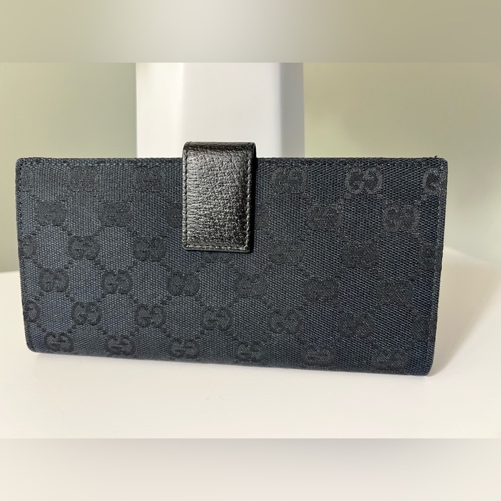 Authentic Gucci Black Eclipse Long Wallet Canvas & Leather *AMAZING CONDITION* - Picture 4 of 16